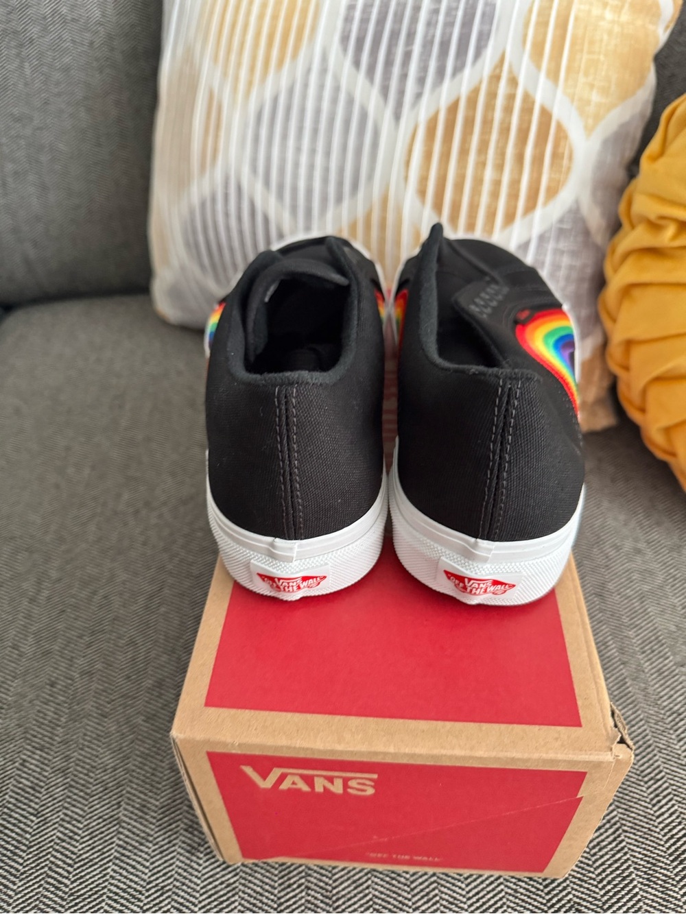 Vans Black Canvas Low-Top Sneakers with Rainbow Side Stripe - Picture 3 of 5